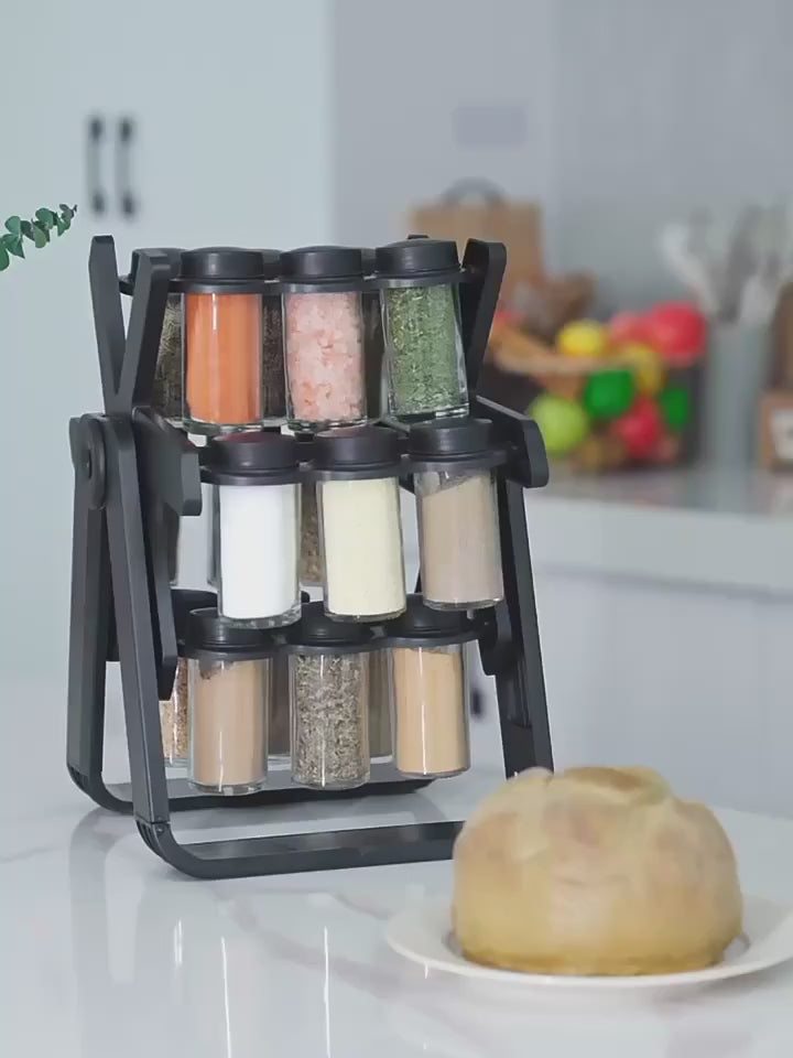Organizador Giratorio con 18 Frascos de Vidrio | Para Cocina, Taller de Manualidades y Bisutería