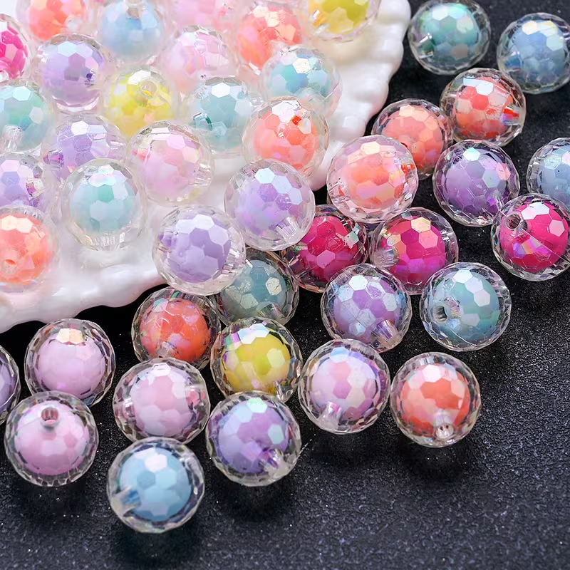 Cuentas Esfera Psicoledica | Acrílico Tornasol con Centro Pastel | 16mm Perforación 3mm | Docena Surtida