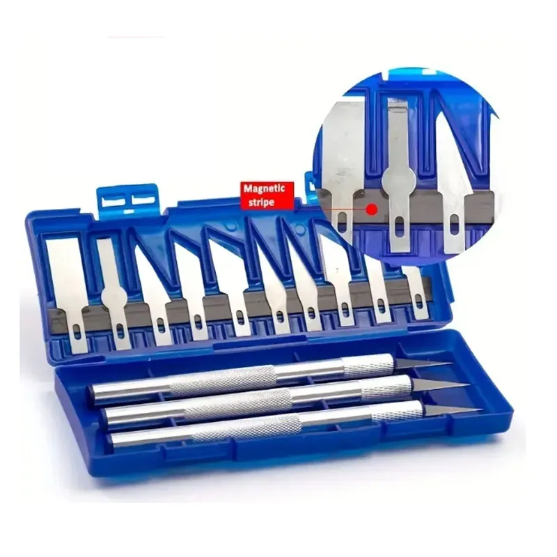Set Profesional de 13 Cuchillas Talladoras | Con 3 Mangos y Estuche Magnético, Cuchillas Afilables