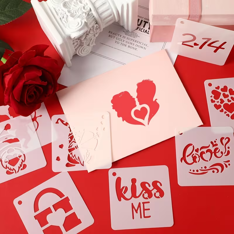 Stencil Parte 1 San Valentín 7.5x7.5 cm | 32 Diseños para Elegir | Reutilizables