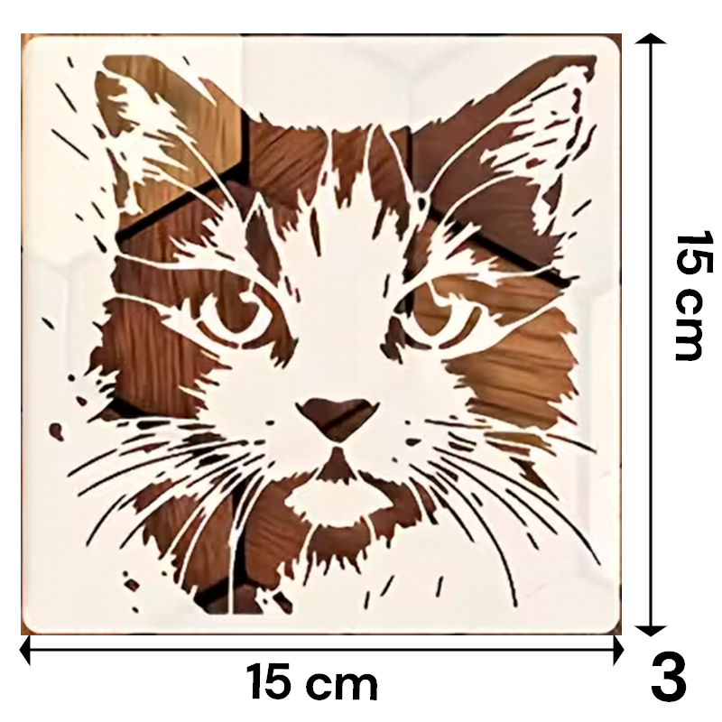 Stencil de Gatitos Realistas 15x15 cm | Detalles de Pelaje y Bigotes | 4 Diseños