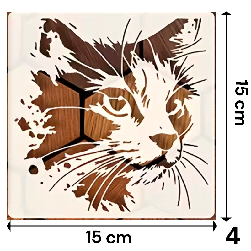 Stencil de Gatitos Realistas 15x15 cm | Detalles de Pelaje y Bigotes | 4 Diseños