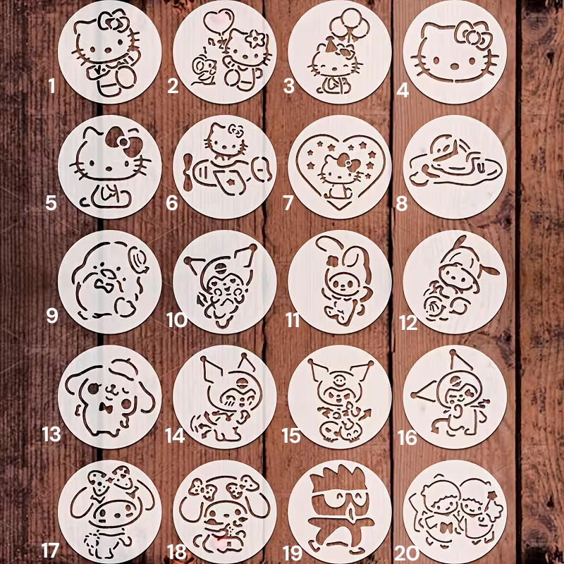 Set Stencil Sanrio 7.5x7.5 cm | Lavables y Reutilizables | Personajes Hello Kitty y Amigos