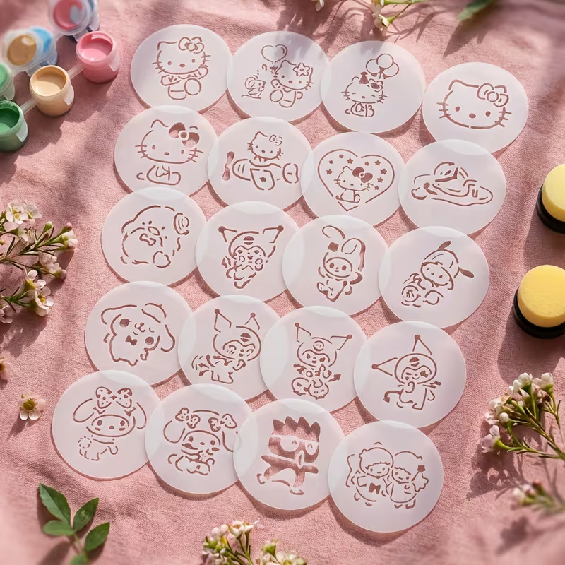 Set Stencil Sanrio 7.5x7.5 cm | Lavables y Reutilizables | Personajes Hello Kitty y Amigos