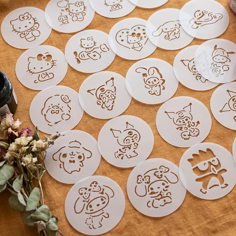 Set Stencil Sanrio 7.5x7.5 cm | Lavables y Reutilizables | Personajes Hello Kitty y Amigos