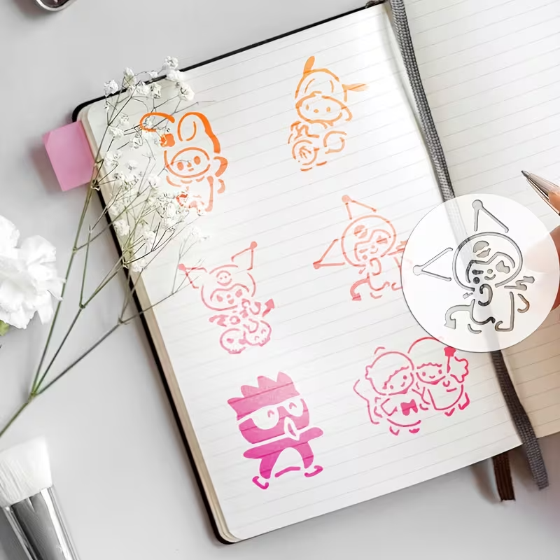 Set Stencil Sanrio 7.5x7.5 cm | Lavables y Reutilizables | Personajes Hello Kitty y Amigos